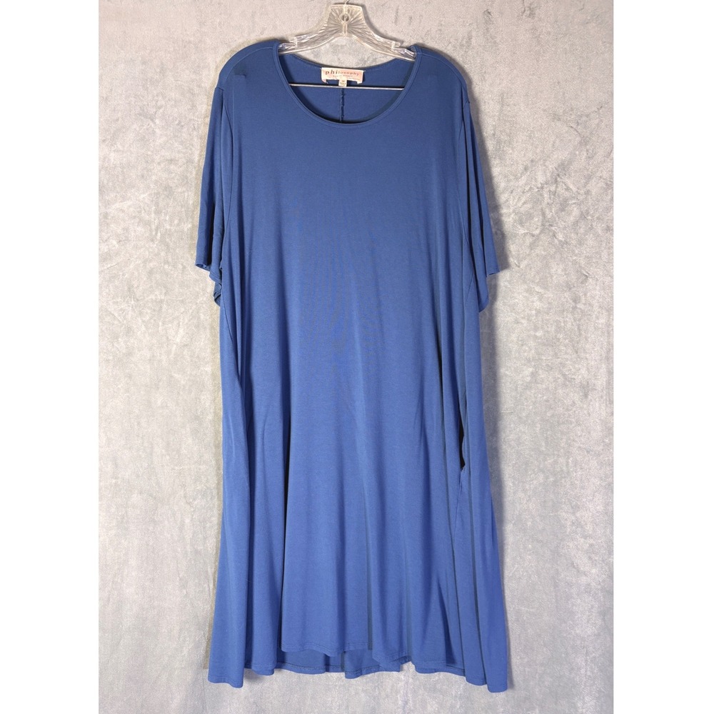 Philosophy Woman Blue Short Sleeve Pocket T-Shirt Dress 3X Summer Beach Comfort